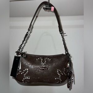 Ed Hardy Dark Brown Studded Shoulder Bag